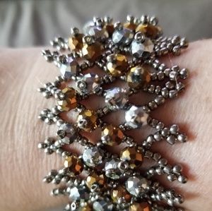 Beaded silver/grey & gold/bronze beaded bracelet